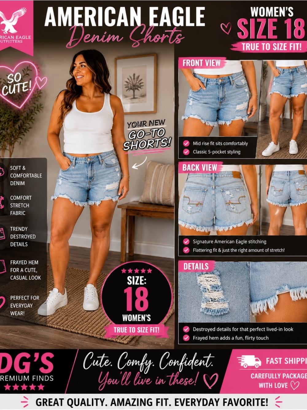 American Eagle Outfitters Light Blue Distressed Denim Jean Shorts